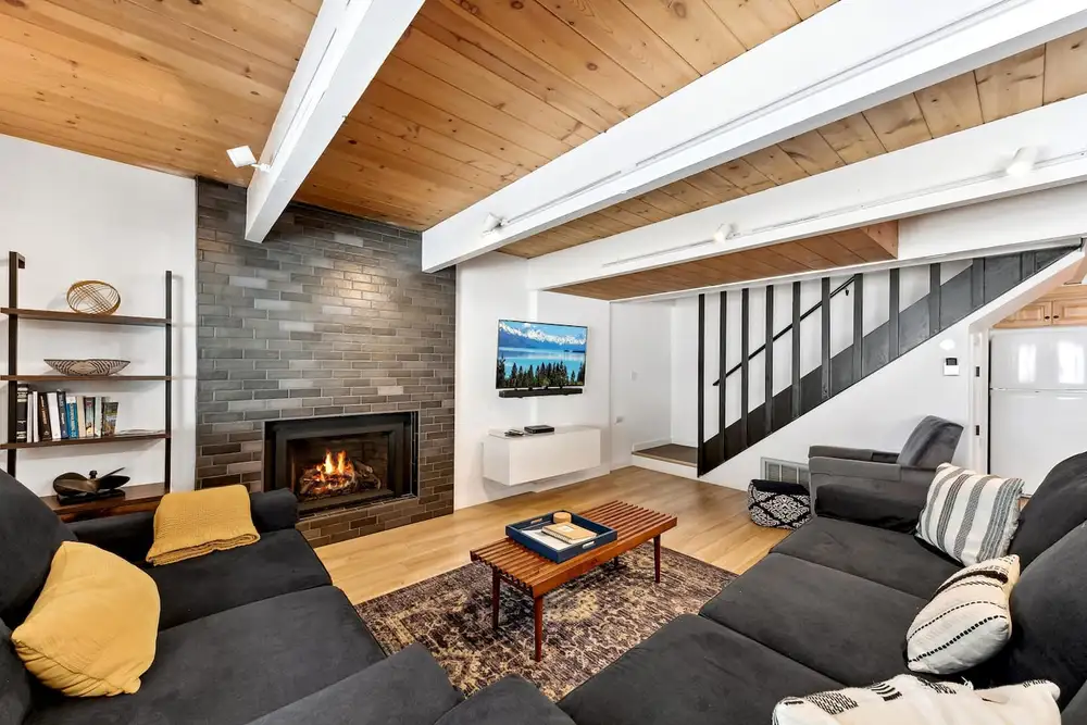 Living Room with gas fireplace, Patton's Pfeiffer Cabin, an MG home in Carnelian Bay