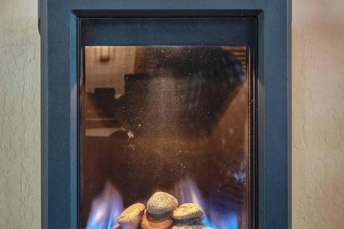 Close-up of a gas fireplace flame, Restful North Ridge