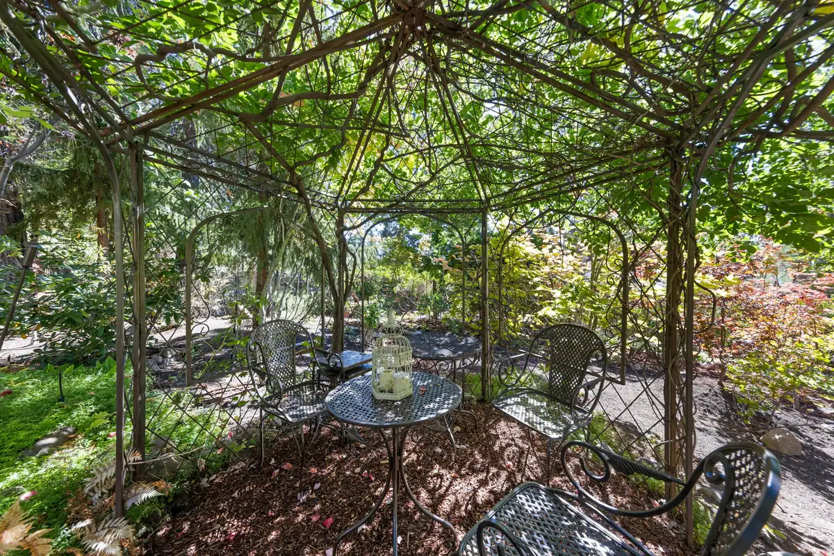 Garden arbor with a bistro table and chairs, Incline Lakeside Haven