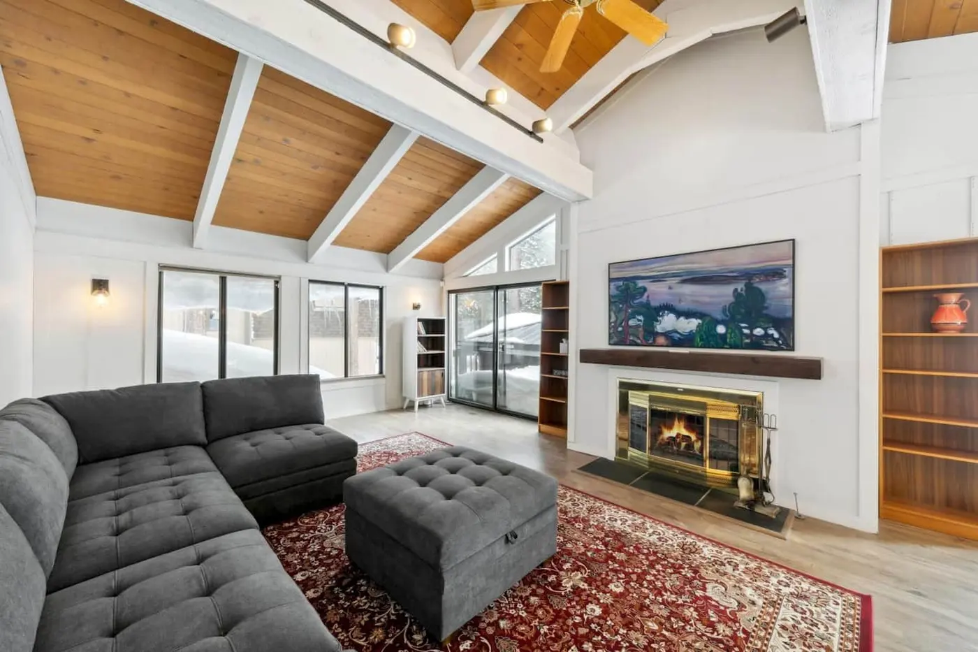 The living room at Lake View Treasure, an MG home in Incline Village
