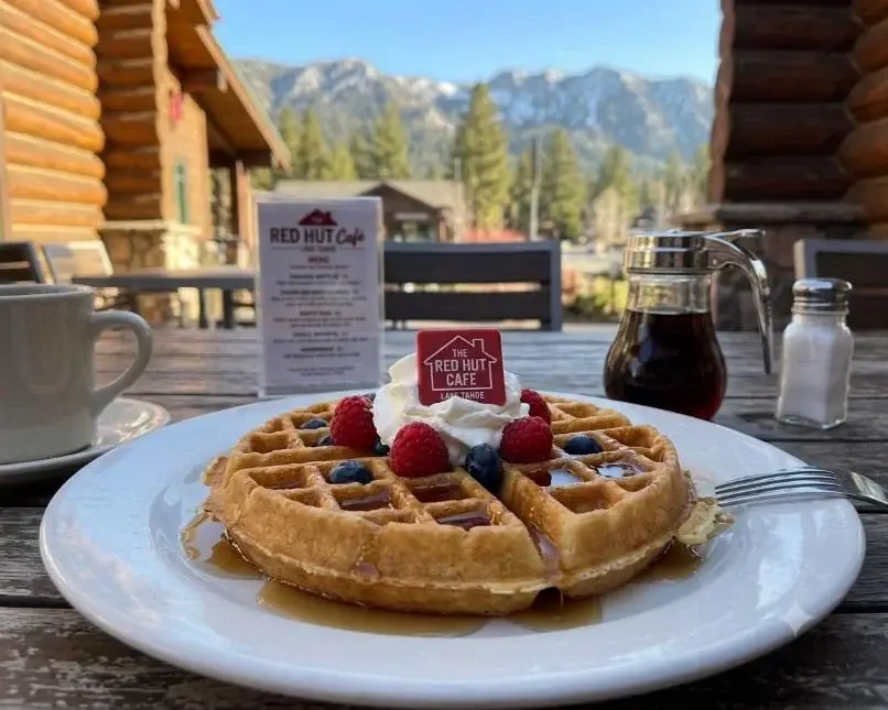 Waffle with berries at the Red Hut Cafe